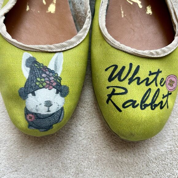 Rockit “White Rabbit” Green Printed Leather Ballet Flat Shoes Women EU 38 US 7.5 - Picture 16 of 16